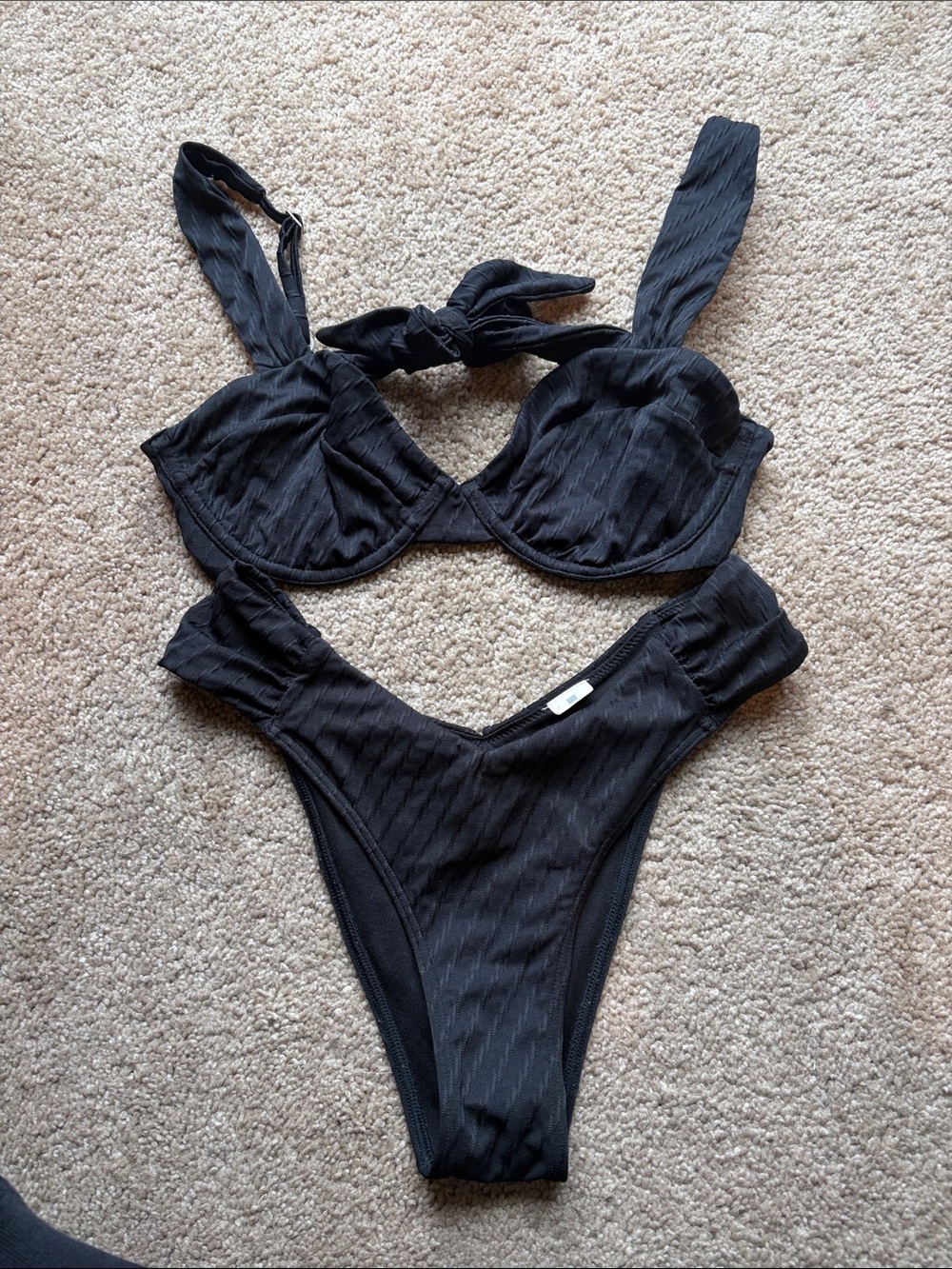 Abercrombie & Fitch Black Ribbed One-Piece with Front Tie